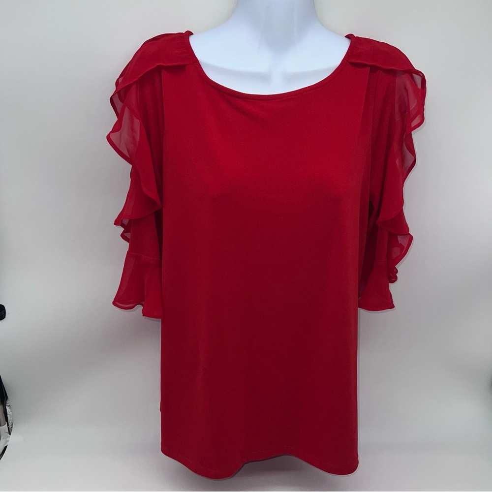 BOLD elements Vibrant Red Ruffle Short/Open at the Top Sleeves Blouse Size M